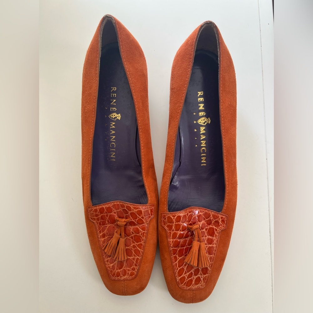 Rene Mancini Paris Orange Suede Women's Loafers - Picture 6 of 11